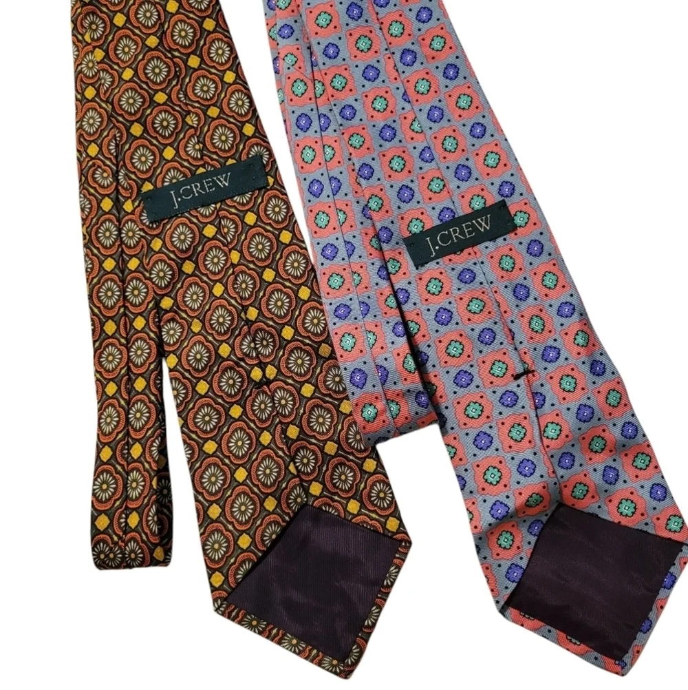 J. Crew Men's SILK Patterned Ties Multicolor Set (2) Career Professional Preppy